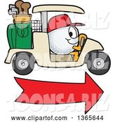 Vector Illustration of a Cartoon Golf Ball Sports Mascot Driving a Cart over an Arrow by Mascot Junction