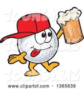 Vector Illustration of a Cartoon Golf Ball Sports Mascot Wearing a Cap and Holding up a Beer by Mascot Junction