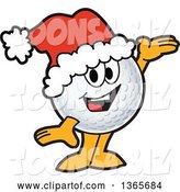 Vector Illustration of a Cartoon Golf Ball Sports Mascot Wearing a Christmas Santa Hat and Presenting by Mascot Junction