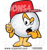 Vector Illustration of a Cartoon Golf Ball Sports Mascot Wearing a Red Hat and Questioning by Mascot Junction