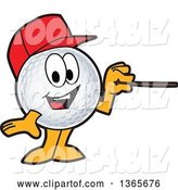 Vector Illustration of a Cartoon Golf Ball Sports Mascot Wearing a Red Hat and Using a Pointer Stick by Mascot Junction