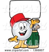 Vector Illustration of a Cartoon Golf Ball Sports Mascot Wearing a Red Hat, Talking and Welcoming by Mascot Junction