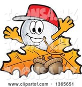 Vector Illustration of a Cartoon Golf Ball Sports Mascot with Acorns and Autumn Leaves by Mascot Junction