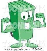 Vector Illustration of a Cartoon Green Rolling Trash Can Mascot Flexing by Mascot Junction