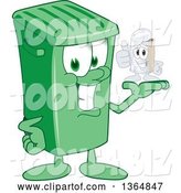 Vector Illustration of a Cartoon Green Rolling Trash Can Mascot Holding a Tin Can by Mascot Junction