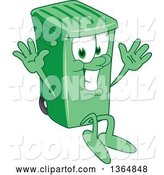 Vector Illustration of a Cartoon Green Rolling Trash Can Mascot Jumping by Mascot Junction