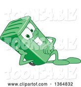 Vector Illustration of a Cartoon Green Rolling Trash Can Mascot Resting on His Side by Mascot Junction