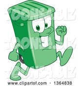 Vector Illustration of a Cartoon Green Rolling Trash Can Mascot Running by Mascot Junction