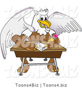 Vector Illustration of a Cartoon Griffin Mascot Doing Homework at a Desk by Mascot Junction