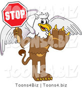 Vector Illustration of a Cartoon Griffin Mascot Holding a Stop Sign by Mascot Junction