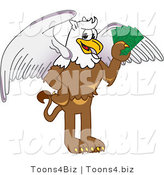 Vector Illustration of a Cartoon Griffin Mascot Holding Cash by Mascot Junction