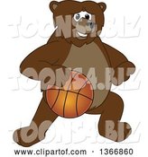 Vector Illustration of a Cartoon Grizzly Bear School Mascot Dribbling a Basketball by Mascot Junction
