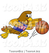 Vector Illustration of a Cartoon Hawk Mascot Character Dribbling a Basketball by Mascot Junction