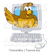 Vector Illustration of a Cartoon Hawk Mascot Character in a Computer by Mascot Junction