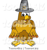 Vector Illustration of a Cartoon Hawk Mascot Character in a Pilgrim Hat by Mascot Junction