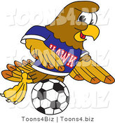 Vector Illustration of a Cartoon Hawk Mascot Character Playing Soccer by Mascot Junction