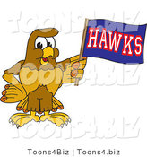 Vector Illustration of a Cartoon Hawk Mascot Character Waving a Hawks Flag by Mascot Junction