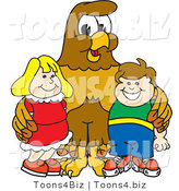 Vector Illustration of a Cartoon Hawk Mascot Character with Children by Mascot Junction