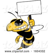 Vector Illustration of a Cartoon Hornet School Mascot Holding a Blank Sign by Mascot Junction