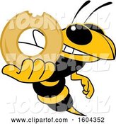 Vector Illustration of a Cartoon Hornet School Mascot Holding a Donut by Mascot Junction