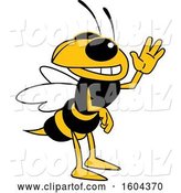 Vector Illustration of a Cartoon Hornet School Mascot Waving by Mascot Junction