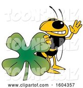 Vector Illustration of a Cartoon Hornet School Mascot with a St Patricks Day Clover by Mascot Junction