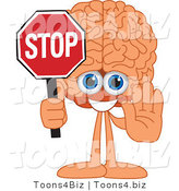 Vector Illustration of a Cartoon Human Brain Mascot Holding a Stop Sign by Mascot Junction