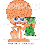 Vector Illustration of a Cartoon Human Brain Mascot Holding Cash by Mascot Junction