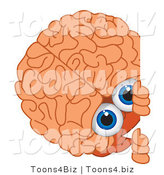 Vector Illustration of a Cartoon Human Brain Mascot Looking Around a Blank Sign by Mascot Junction