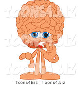 Vector Illustration of a Cartoon Human Brain Mascot Whispering by Mascot Junction