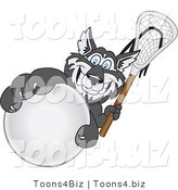 Vector Illustration of a Cartoon Husky Mascot Grabbing a Lacrosse Ball by Mascot Junction