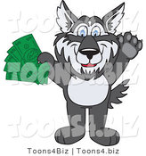 Vector Illustration of a Cartoon Husky Mascot Holding Cash by Mascot Junction