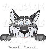 Vector Illustration of a Cartoon Husky Mascot Looking over a Blank Sign by Mascot Junction