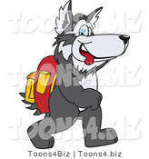 Vector Illustration of a Cartoon Husky Mascot Walking to School by Mascot Junction