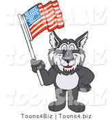Vector Illustration of a Cartoon Husky Mascot Waving an American Flag by Mascot Junction