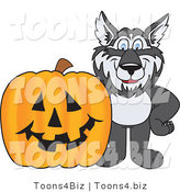 Vector Illustration of a Cartoon Husky Mascot with a Halloween Pumpkin by Mascot Junction