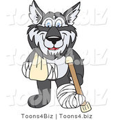 Vector Illustration of a Cartoon Husky Mascot with a Sling, Cast and Crutch by Mascot Junction