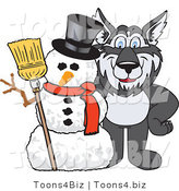 Vector Illustration of a Cartoon Husky Mascot with a Snowman by Mascot Junction