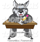 Vector Illustration of a Cartoon Husky Mascot Writing on a School Desk by Mascot Junction