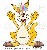 Vector Illustration of a Cartoon Kangaroo Mascot Cheering with Colorful Mohawk by Mascot Junction