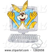 Vector Illustration of a Cartoon Kangaroo Mascot Emerging from a Desktop Computer Screen by Mascot Junction