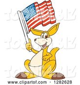 Vector Illustration of a Cartoon Kangaroo Mascot Holding an American Flag by Mascot Junction