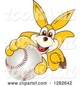 Vector Illustration of a Cartoon Kangaroo Mascot Holding up or Catching a Baseball by Mascot Junction