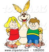 Vector Illustration of a Cartoon Kangaroo Mascot Posing with School Children by Mascot Junction