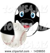 Vector Illustration of a Cartoon Killer Whale Orca Mascot Grabbing a Baseball by Mascot Junction