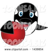 Vector Illustration of a Cartoon Killer Whale Orca Mascot Grabbing a Red Ball by Mascot Junction