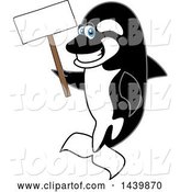 Vector Illustration of a Cartoon Killer Whale Orca Mascot Holding a Blank Sign by Mascot Junction