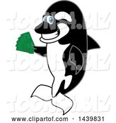 Vector Illustration of a Cartoon Killer Whale Orca Mascot Holding Cash Money by Mascot Junction