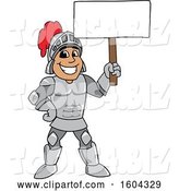 Vector Illustration of a Cartoon Knight Mascot Holding a Blank Sign by Mascot Junction