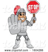 Vector Illustration of a Cartoon Knight Mascot Holding a Stop Sign by Mascot Junction